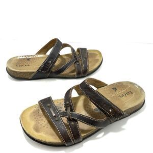 Taos Leather Brown Slide Sandals Size 6 US/ 36 EU Womens Excellent Condition